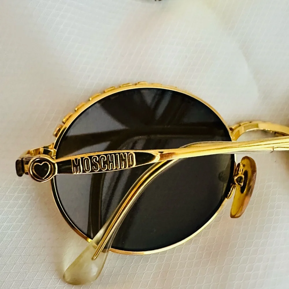 Rare Moschino Vintage Gold Round Rhinestone Sunglasses - Vintage Glam
